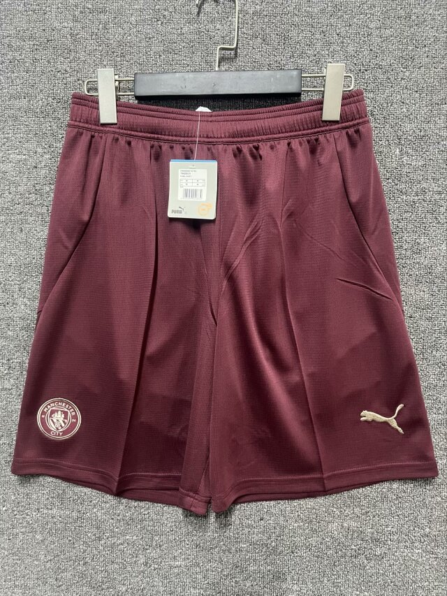 AAA Quality Manchester City 24/25 Third Dark Red Soccer Shorts